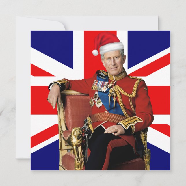 Cartão De Festividades Feliz de Natal britânico Rei Charles III (Frente)
