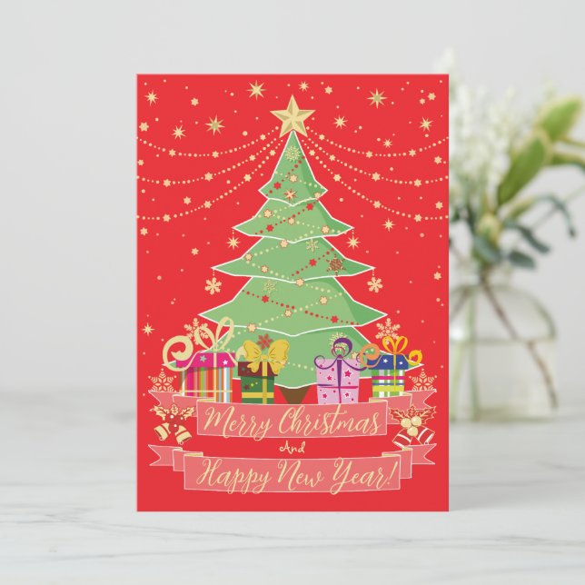 Cartão De Festividades Feliz de Natal e Feliz ano novo (Em pé/Frente)