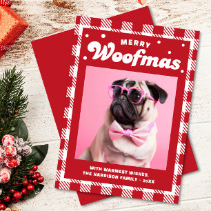 Cartão De Festividades Feliz de padrões Gingham Cute Woofmas