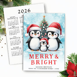 Cartão De Festividades Feliz de pinguins bonitos e azul brilhante Natal V
