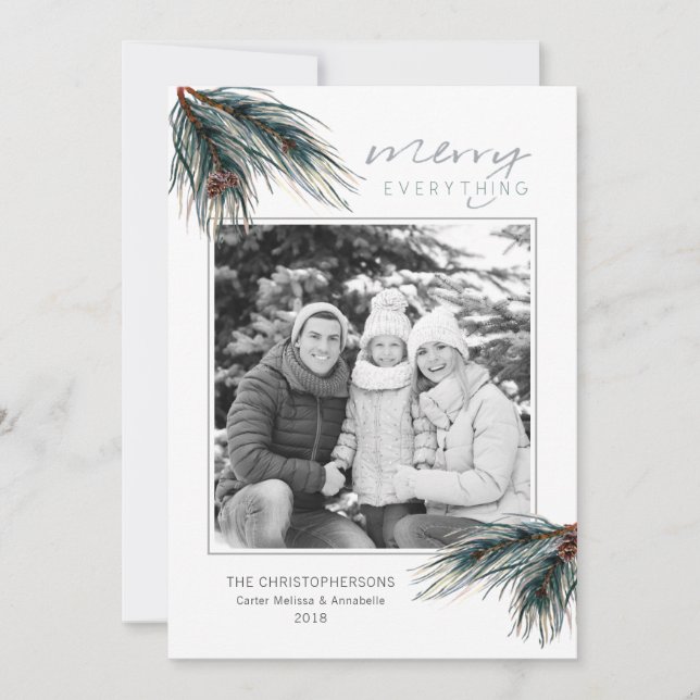 Cartão De Festividades Feliz de pinheiro de aquarela de feriado TUDO Foto (Frente)