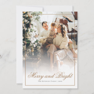 Cartão De Festividades Feliz de Script Dourado e Foto de Natal Brilhante