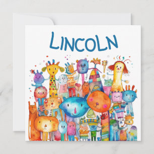 Cartão De Festividades Feliz Desenho infantil Animais de criação