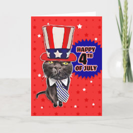 Cartão De Festividades Feliz Dia 4 de julho Gato Patriótico