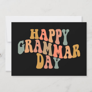 Cartão De Festividades Feliz Dia da Gramática, Retro Wavy