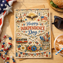 Cartão De Festividades Feliz Dia da Independência Boho Americana