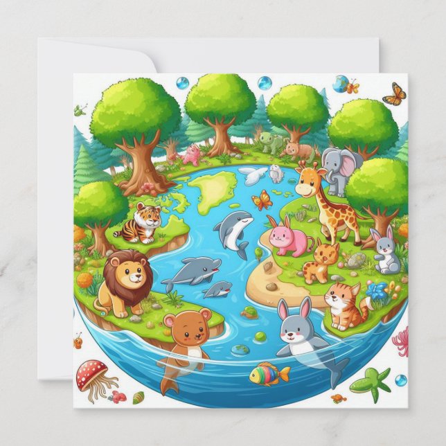 Cartão De Festividades Feliz Dia da Terra - Continente de Águas Árvore Ve (Frente)