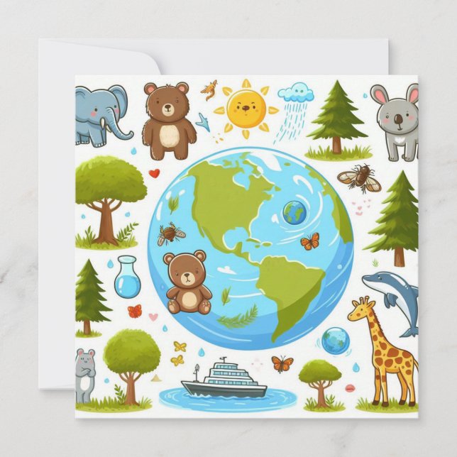 Cartão De Festividades Feliz Dia da Terra - Continente de Águas Árvore Ve (Frente)