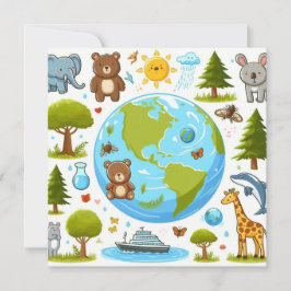 Cartão De Festividades Feliz Dia da Terra - Continente de Águas Árvore Ve