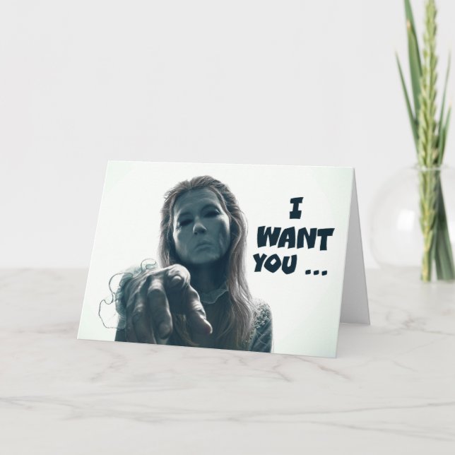 Cartão De Festividades Feliz Dia das Bruxas, Assustadora Mulher Fantasma  (Frente)