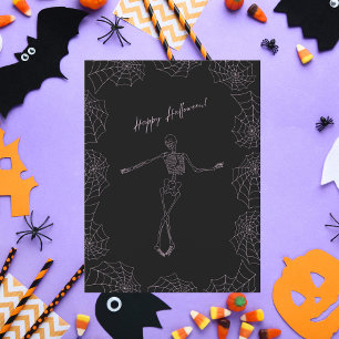 Cartão De Festividades Feliz Dia das Bruxas Esqueleto e Teias de Aranha
