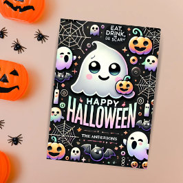 Cartão De Festividades Feliz Dia das Bruxas Fantasma Fofo Assustador 