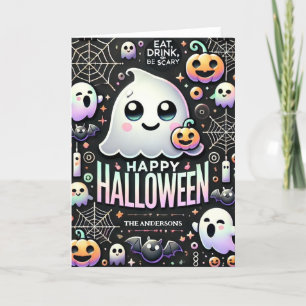 Cartão De Festividades Feliz Dia das Bruxas Fantasma Fofo Assustador 
