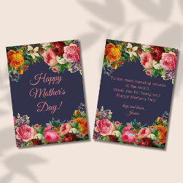 Cartão De Festividades feliz dia das mães aquarela botânica azul rosa