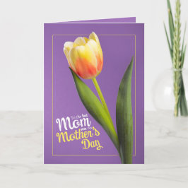 Cartão De Festividades Feliz Dia das Mães Belo Tulipa Amarelo no Roxo