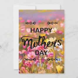 Cartão De Festividades Feliz Dia das Mães Campo de Flores Silvestres Rosa