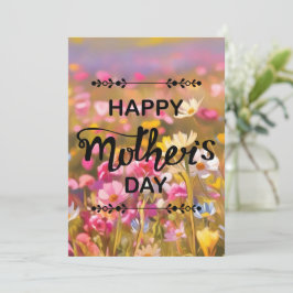 Cartão De Festividades Feliz Dia das Mães Campo de Flores Silvestres Rosa