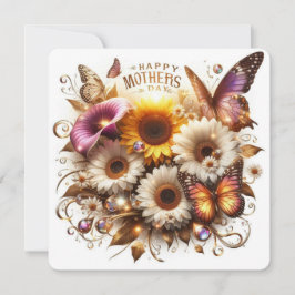 Cartão De Festividades Feliz Dia das Mães com Copos-de-leite, Girassóis