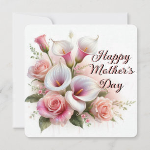 Cartão De Festividades Feliz Dia das Mães Copos-de-leite e Rosas
