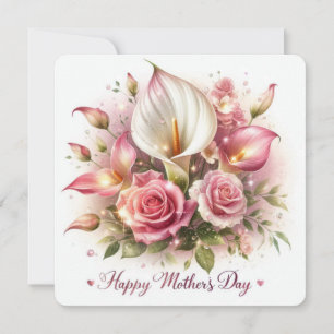 Cartão De Festividades Feliz Dia das Mães Copos-de-leite e Rosas