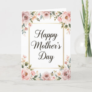Cartão De Festividades Feliz Dia das Mães Elegante Flores Rosa Suave 