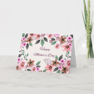 Cartão De Festividades Feliz Dia das Mães Flores Aquarela 