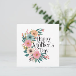 Cartão De Festividades Feliz Dia das Mães Flores do Lado Direito Rosa Beg