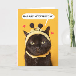 Cartão De Festividades Feliz Dia das Mães Gato Fofo com Chapéu de Abelha 