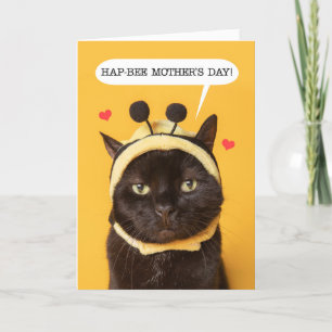 Cartão De Festividades Feliz Dia das Mães Gato Fofo com Chapéu de Abelha