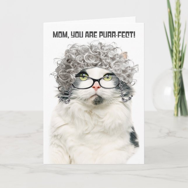 Cartão De Festividades Feliz Dia das Mães Gato Velho Engraçado Com Cabelo (Frente)