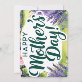 Cartão De Festividades Feliz Dia das Mães Rosa Jardim Borboletas Verde 