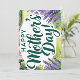Cartão De Festividades Feliz Dia das Mães Rosa Jardim Borboletas Verde 