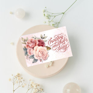 Cartão De Festividades Feliz Dia das Mães Rosas Aquarela Rosa