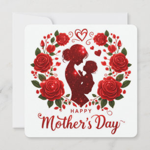 Cartão De Festividades Feliz Dia das Mães Silhueta de Mãe e Filho