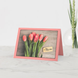 Cartão De Festividades Feliz Dia das Mães Tulipas Rosa Bonito Com Etiquet