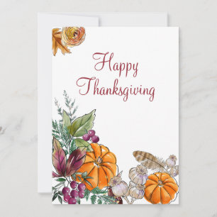 Cartão De Festividades Feliz Dia de Ação de Graças Aquarela Pumpkins o