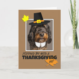 Cartão De Festividades Feliz dia de Ação de Graças Cachorro Bernedoodle e