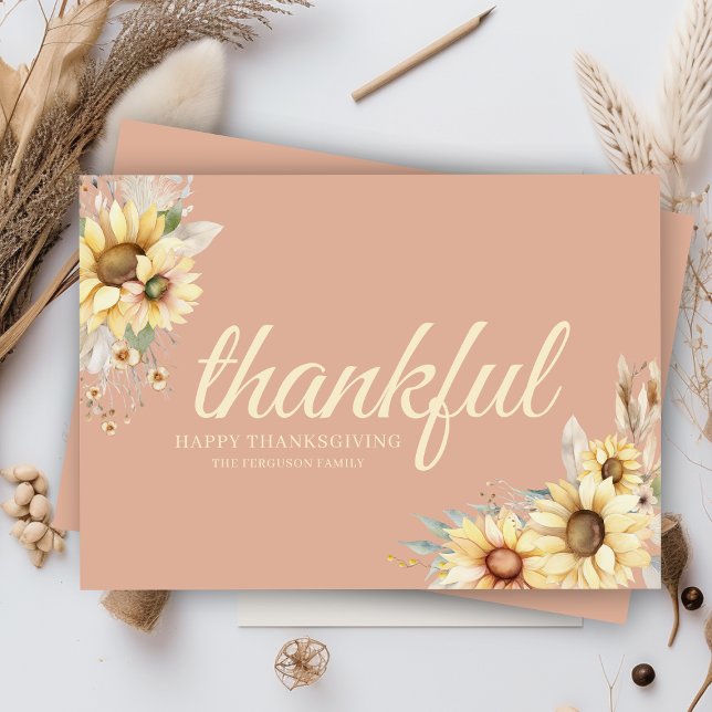 Cartão De Festividades Feliz Dia de Ação de Graças da Câmara Farmhouse (elegant thankful happy thanksgiving farmhouse floral cards with family or business name and message)