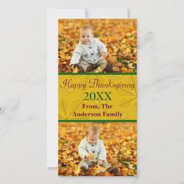 Cartão De Festividades Feliz Dia de Ação de Graças Dourado 2 Fotos - Cart (Frente)