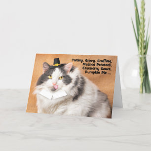 Cartão De Festividades Feliz Dia de Ação de Graças Gato Gordo Engraçado d