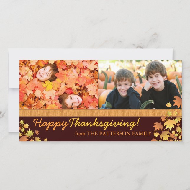 Cartão De Festividades Feliz Dia de Ação de Graças Outono Deixa Duas Foto (Frente)