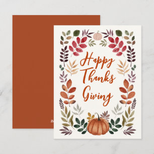 Cartão De Festividades Feliz Dia de Ação de Graças Pumpkin e Folhas de ou