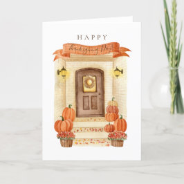 Cartão De Festividades Feliz Dia de Ação de Graças, Pumpkin, Porta de out