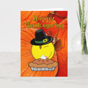 Cartão De Festividades Feliz Dia de Ação de Graças - Smiley face Pilgrim,