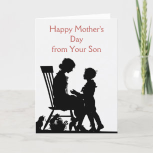 Cartão De Festividades Feliz Dia de as mães Do Filho, Vintage Silhouette