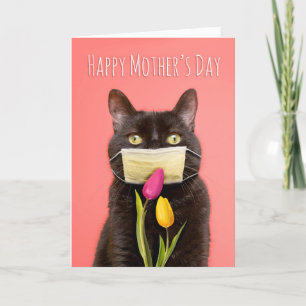 Cartão De Festividades Feliz Dia de as mães Gato na Máscara com Flores
