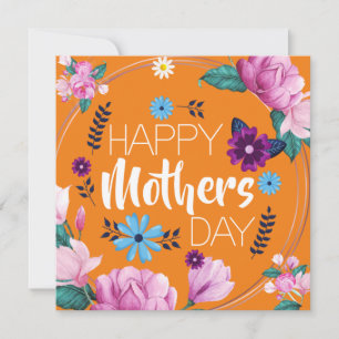 Cartão De Festividades Feliz dia de as mães Laranja Floral Brilho