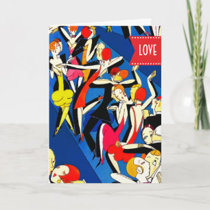 Cartão De Festividades Feliz dia de os namorados. Dançando Casais Art Dec