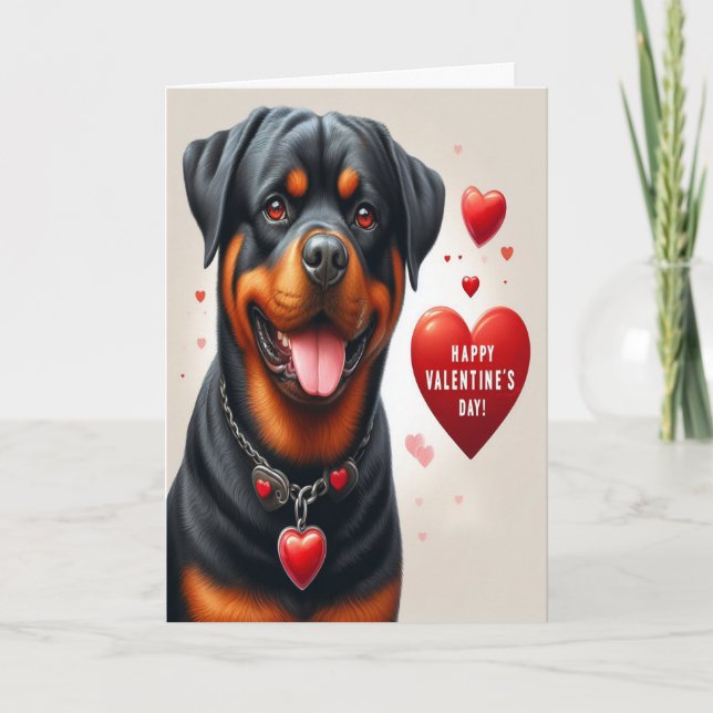 Cartão De Festividades Feliz dia de os namorados de Cachorro Rottweiler (Frente)