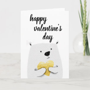 Cartão De Festividades feliz dia de os namorados   Urso Polar Dourado